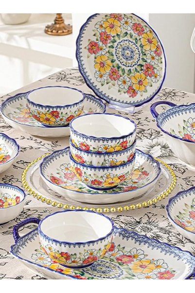 L&Wen 18Pcs Dinnerware Set, Ceramic Tableware Sets, Plates and Bowls Kit, Dishwasher Microwave Safe-