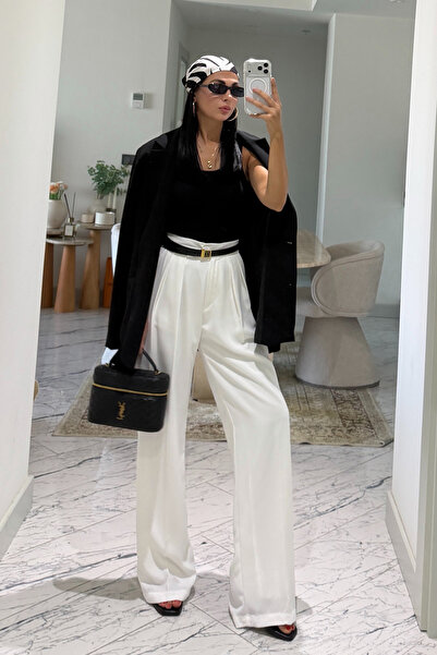 Seda Yalçın Atelier Beyaz Yüksek Bel Palazzo Pantolon