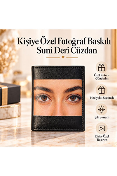 PrestijBM Siyah Erkek Cüzdan Fotoğraf Baskılı Kişiye Özel - Suni Deri, Kartlı...