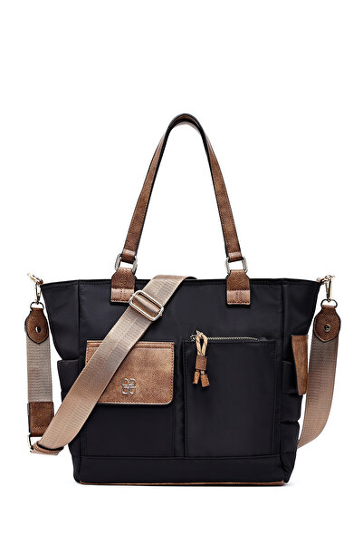 Derimod Women's Black Long Strap Fabric Shoulder Bag Ab150006Kk