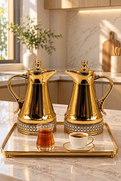 Generic Gold Embossed Coffee & Tea Set with Premium Glass Inner Layer - Exqui...