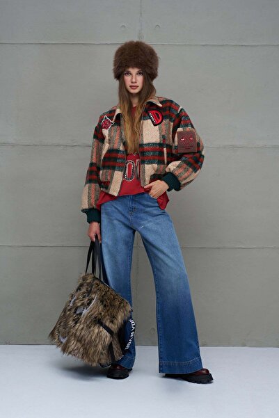 #vdr viadellerose Beige Plaid Bomber Jacket 18142