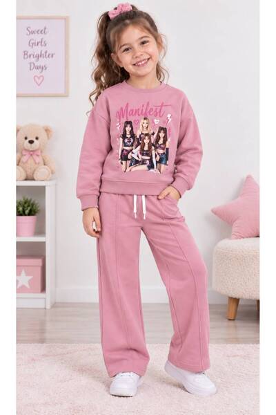 Kuzucuk Kids Bebek Çocuk Butik Kız Çocuk Manifest Baskılı 2'Lİ Takım Sweatshi...