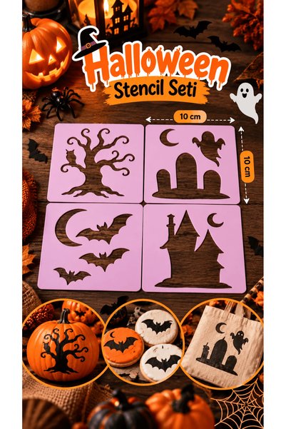 Major Hobi Halloween Stencil Şablon Seti 4lü 10x10 cm – Cadılar Bayramı Boyam...