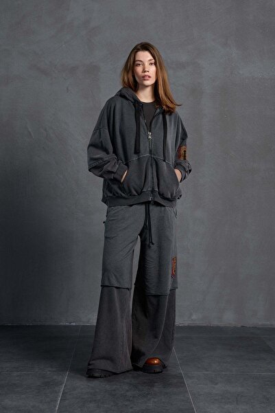#vdr viadellerose Siyah Fermuarlı Oversize Sweatshirt 18038