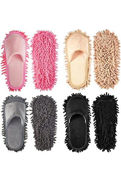 Yelajoy 4 Pairs Microfiber Mop Slippers, Washable Dusting Slippers, Floor Cle...
