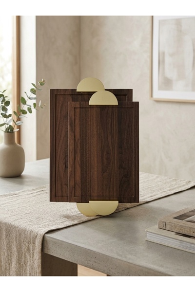 Generic Dark Wood Grain Pattern Serving Tray Set