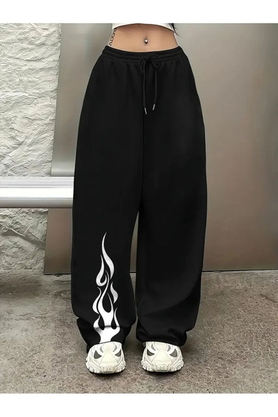 classy moda Oversize Urban Style 3 Thread Raster Printed Wide Leg Bottoms