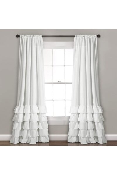 Lush Decor ستائر أيفوري أليسون المزينة بالكشكشة - مجموعة ستائر للنوافذ لغرفة ...