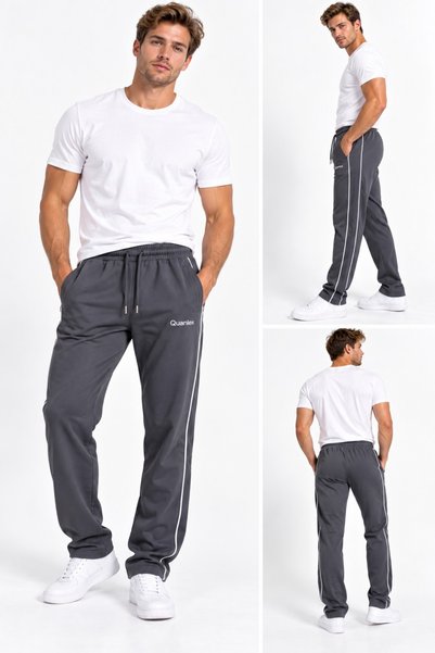 Machi Men's Comfortable Fit Side Double Ribbed Combed Cotton Sweatpants with ...