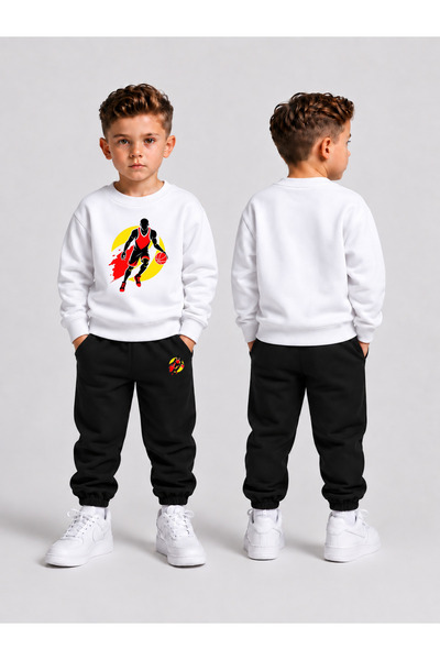 VODEXA Tracksuit Set Crew Neck Sweatshirt Boys' 2-Piece Printed Top and Botto...