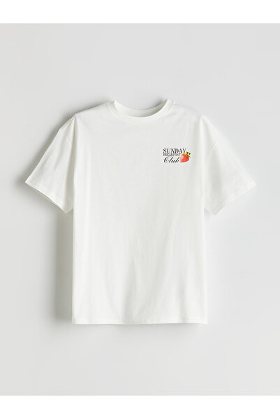 LC Waikiki Alita City Lcw Kids Ecru Oval Collar Girls' T-Shirt with a Difference