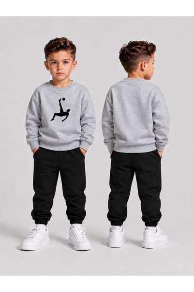 VODEXA Tracksuit Set Crew Neck Sweatshirt Boys' 2-Piece Printed Top and Botto...