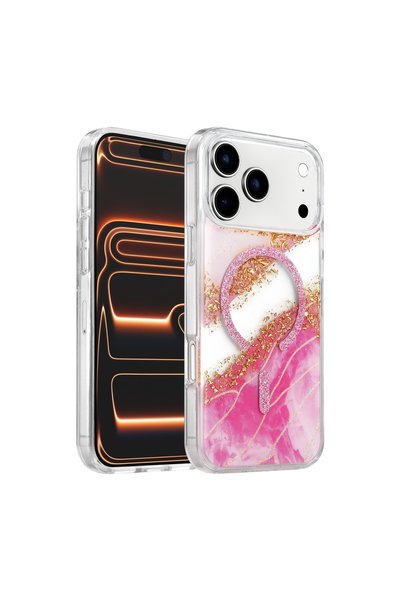 FMA غطاء Onegif Apple iPhone 17 Pro Max/18 Pro Max Lotus Simli Magsafe - وردي