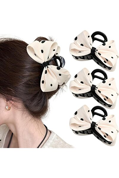 SYOSI 3PCS Bow Hair Claw Clips for Women Girls, Black Polka Dot Bow Hair Clip...