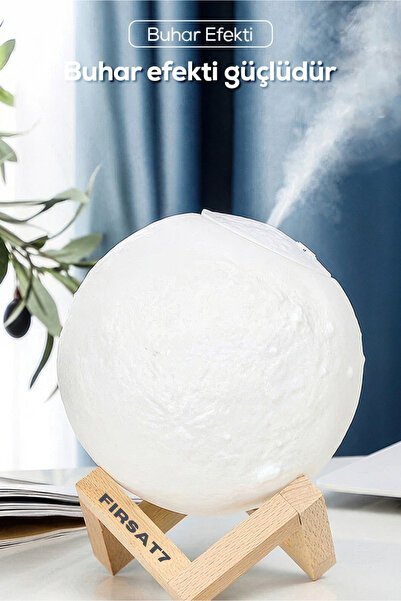 Fırsat7 3D Moon-Shaped Stand Humidifier, 3D Moon Night Light, Decorative Sphere LED Humidifier