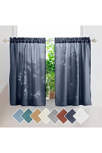 Yancorp White Kitchen Tier Curtains 36 inches Length Linen Textured Short Cur...
