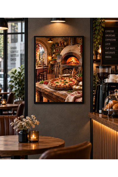 Miutic Print Studio Tablou decorativ „Colț de pizzerie”, Tablou premium cu pi...