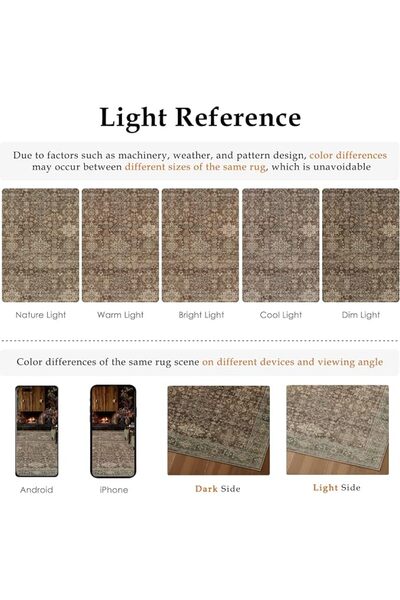 GENERAL PureCozy Vintage Living Room Rug 200x300cm Large Non Slip Washable Area Rugs Brown Retro Indoor Low
