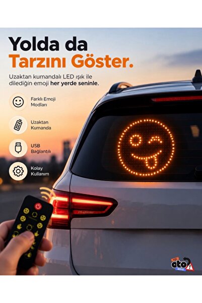 Araç Arkası LED Gösterge Işığı - Uzaktan Kumandalı Araba ve Dekorasyon Işık Emoji İşaret Ekranı