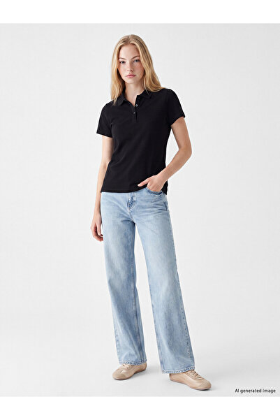 LC Waikiki Vizyon New Season Black Polo Neck Pique Women's T-Shirt