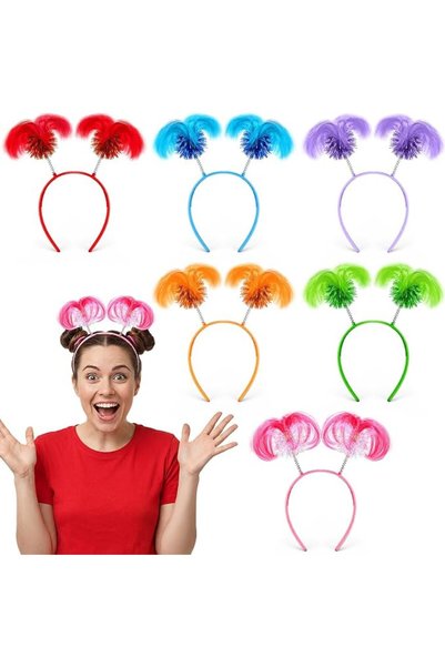 TERRIFI Pom Pom Headband, Tinsel Hair Accessory, Feather Head Bopper, Fun Par...