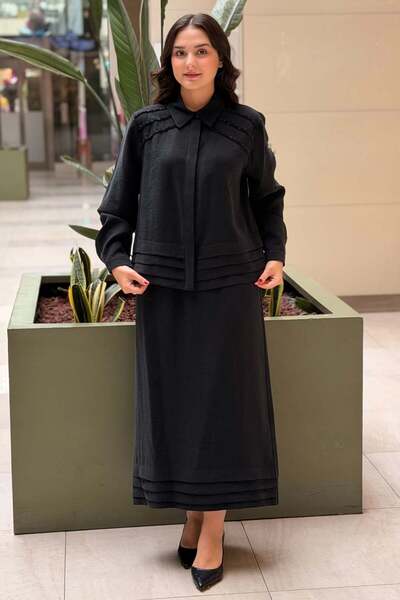Nuss Bocuk Embroidered Layered Detailed Shirt Skirt Set