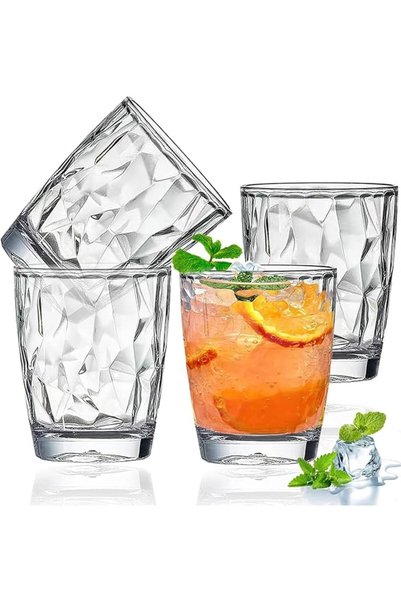 AZONEE أكواب مياه بلاستيكية شفافة، أكواب شرب سعة 10 أونصة، مجموعة من 4 أكواب ...