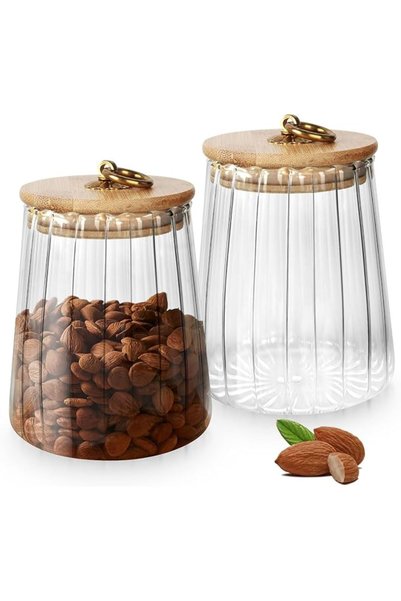 AZONEE 2 Pack Glass Storage Jars with Airtight Bamboo Lid and Metal Handle, T...