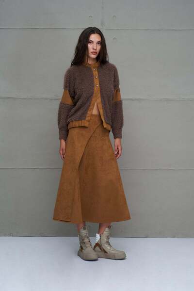 #vdr viadellerose Brown Fur Look Oversize Cardigan 18206