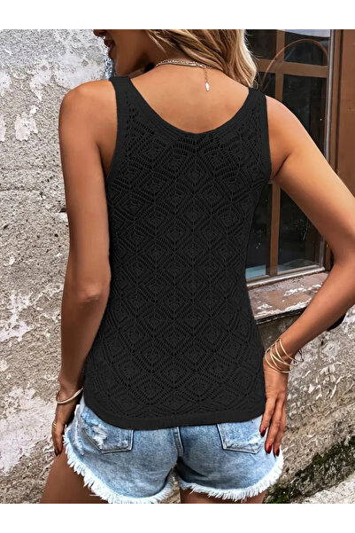 Modazun Women's Diamond Pattern Detailed Thick Strap Knitwear Blouse