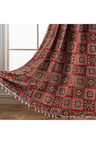 GENERAL ستائر بوهو جاكار من ENJOYBRIDAL بطول 63 بوصة، لوحتين، ستائر زرقاء بنق...