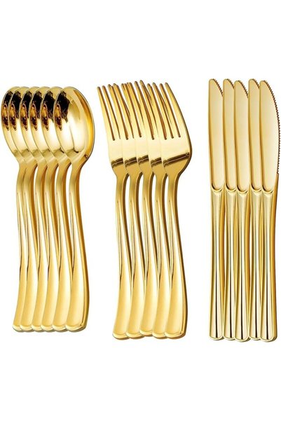Generic 75 Pack Plastic Silverware, Gold Utensils Reusable Plastic Cutlery Se...