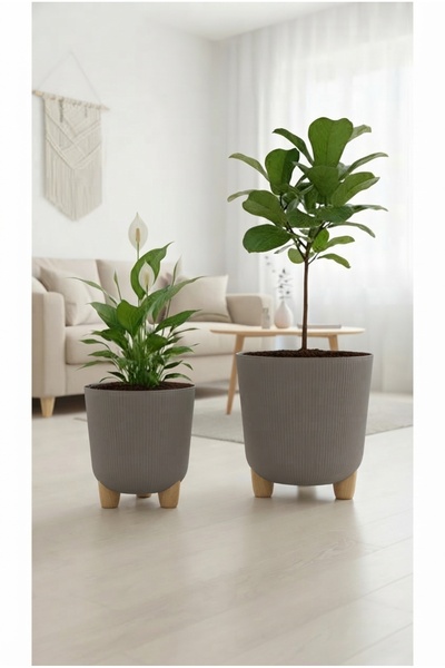 EVEN’s Ahşap Görünümlü Ayaklı Plastik Saksı 16 Litre 31x29,5 cm Dekoratif Çiç...