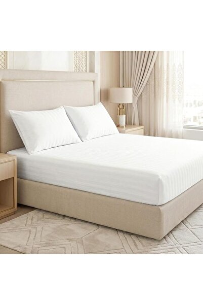 Master Home Textile Bedding Set, Queen Size, 3 Pieces, Cream Striped, 100% Mi...