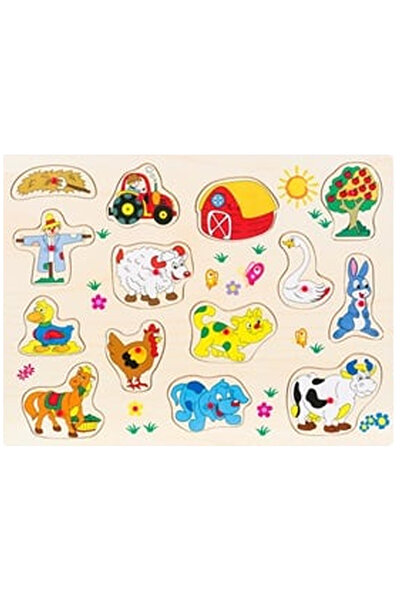OEM Puzzle Incastru din Lemn Animale Ferma (14 piese) - 40x30cm