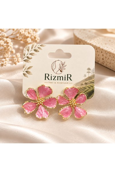 rizmir Gold Framed Flower Form Women's Earrings
