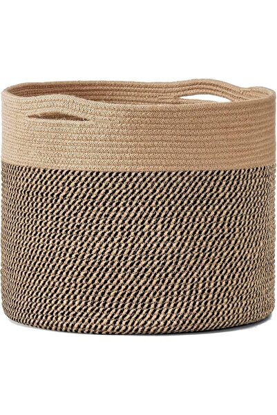GENERAL Laundry Basket with Handle by Portalov, Woven Cotton Rope Laundry Bas...