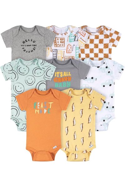 Onesies Brand مجموعة من 8 بدلات داخلية قصيرة الأكمام للأولاد الصغار قابلة للم...