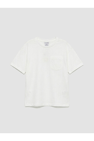 LC Waikiki Two Mt Shop Quality White Oval Collar Scallop Detailed Girls' T-Shirt