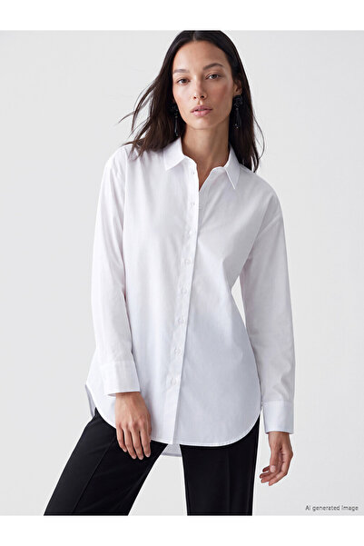 LC Waikiki Vizyon New Season White Oversize Poplin Women's Shirt Tunic