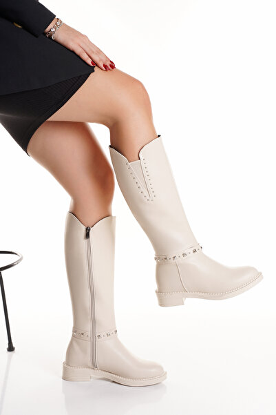 muhhu moda Women's Ten Trok Detailed Boots - Below the Knee Boots with Belt D...