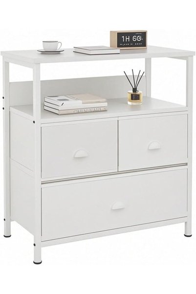GENERAL Bentafar Bedside Nightstand, Particleboard & Metal, with Storage & Ad...