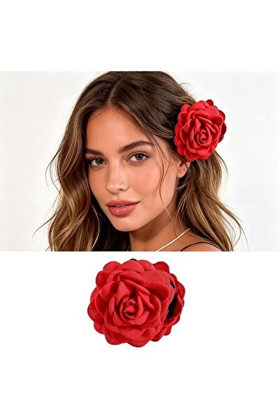 GENERAL 1 Pack 9cm Red Fabric Rose Hair Clip, Large Floral Hair Clamp for Wom...