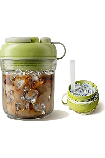 XICEN Iced Coffee Cups With Lidsi，2-In-1 Ice Cube Bottle With Straw，Press To ...