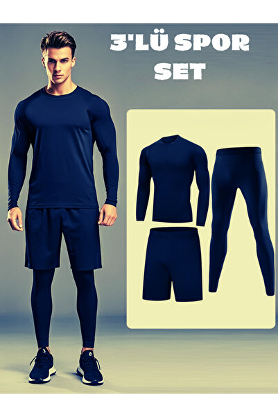 RUTBİL SPORTS 3'LÜ SET BODY + UZUN PRO TAYT ŞORT-SPOR -FİTNESS-GYM-KOŞU-FUTBO...