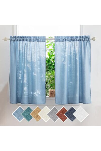 Yancorp White Kitchen Tier Curtains 36 inches Length Linen Textured Short Cur...