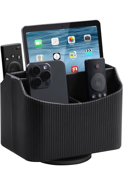 GENERAL Leather Remote Control Holder, 360 Degree Rotating Desk Organizer for...