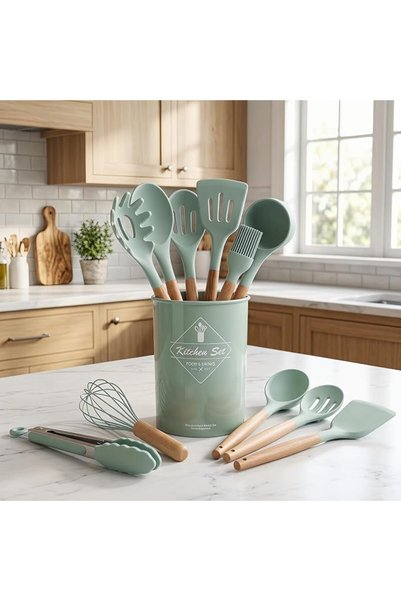 CozyNook 11PCS Silicone Kitchen Utensil Set with Wooden Handles, Heat Resista...