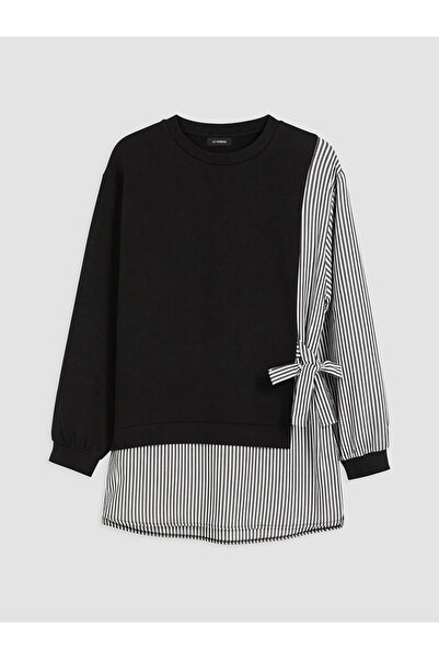 LC Waikiki Vizyon New Season Black Striped Women's Sweatshirt Tunic